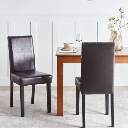 Living 2 Dining Chairs Brown Faux Leather With Wooden Legs