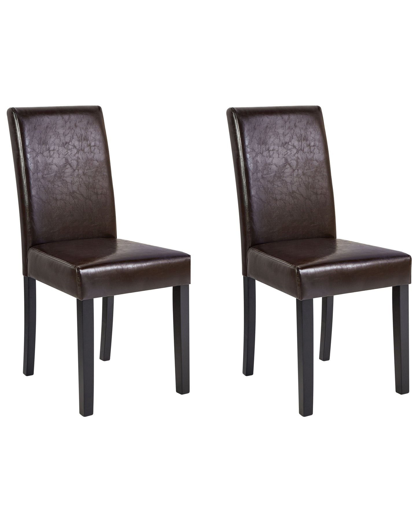 Living 2 Dining Chairs Brown Faux Leather With Wooden Legs