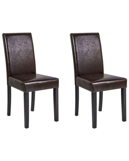 Living 2 Dining Chairs Brown Faux Leather With Wooden Legs