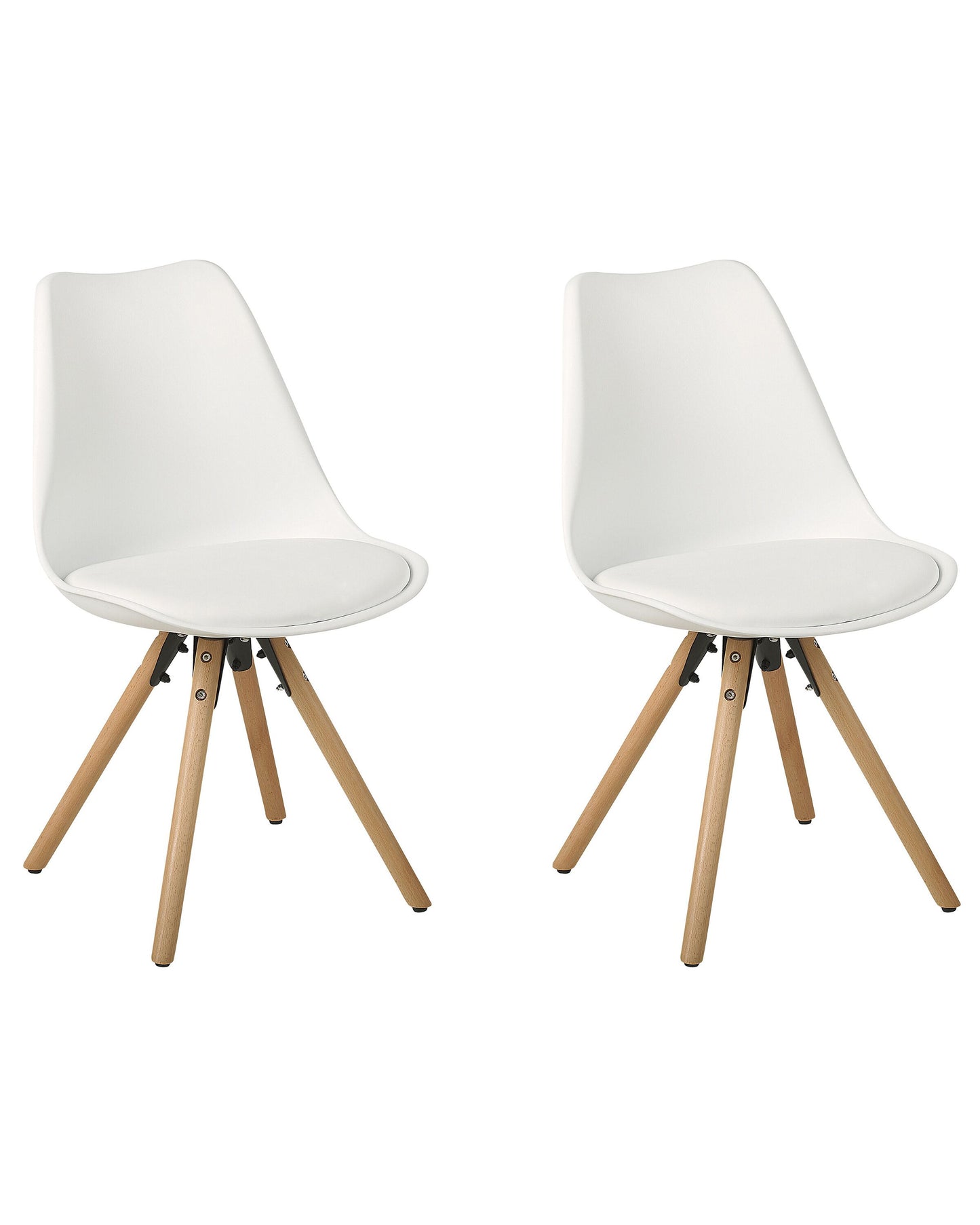 Set Of 2 Dining Chairs White Faux Leather Seats With Sleek Beechwood Legs