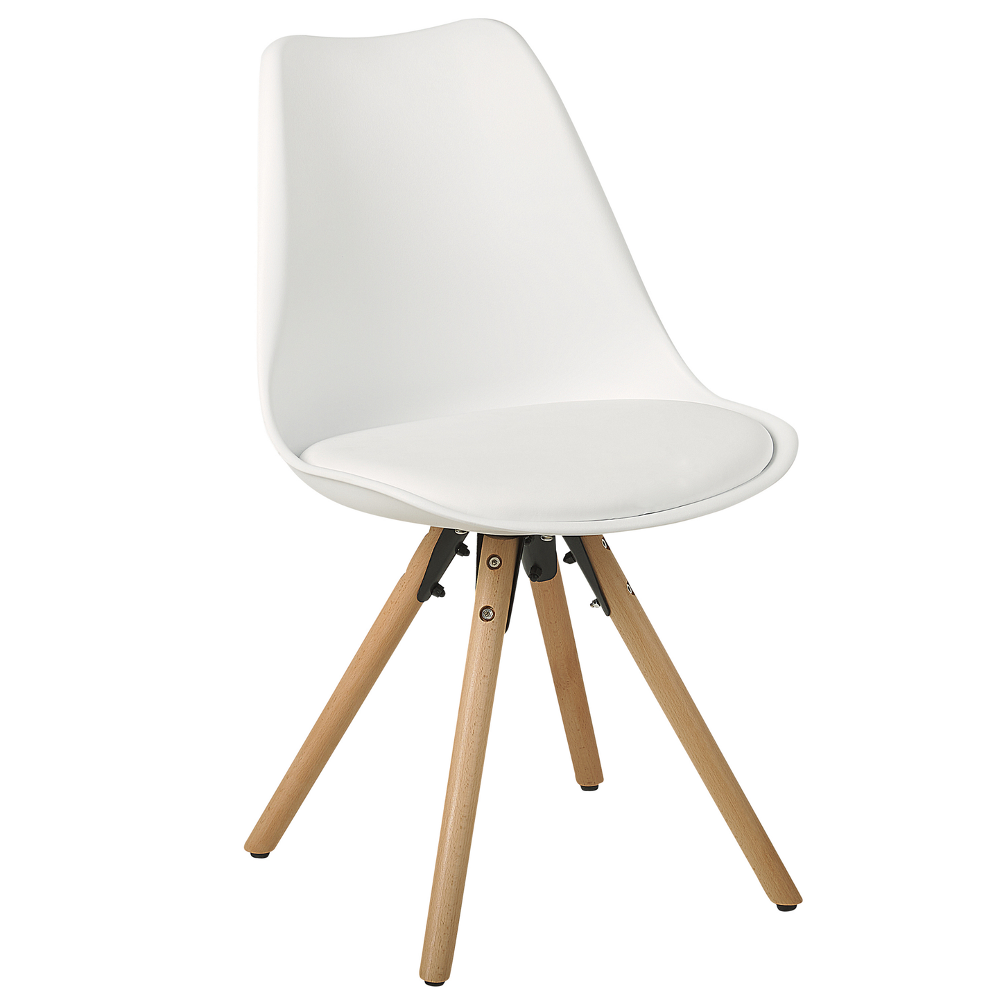 Set Of 2 Dining Chairs White Faux Leather Seats With Sleek Beechwood Legs