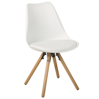 Set Of 2 Dining Chairs White Faux Leather Seats With Sleek Beechwood Legs