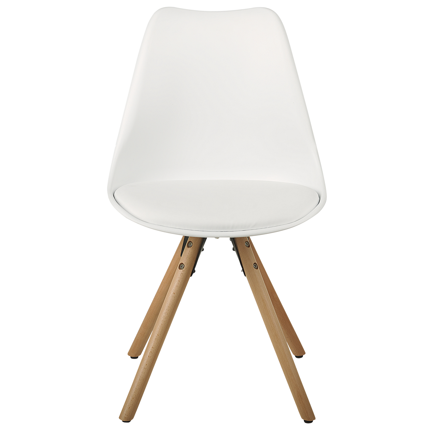 Set Of 2 Dining Chairs White Faux Leather Seats With Sleek Beechwood Legs