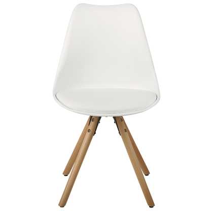 Set Of 2 Dining Chairs White Faux Leather Seats With Sleek Beechwood Legs