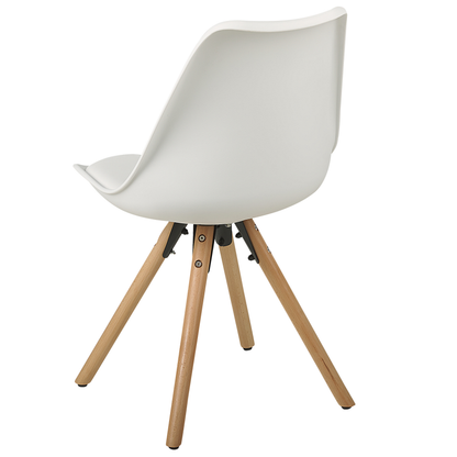 Set Of 2 Dining Chairs White Faux Leather Seats With Sleek Beechwood Legs