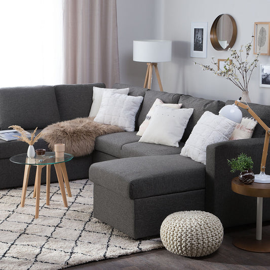 Corner Sofa Bed Dark Grey Fabric U Shape 5 Seater With Storage