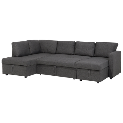 Corner Sofa Bed Dark Grey Fabric U Shape 5 Seater With Storage