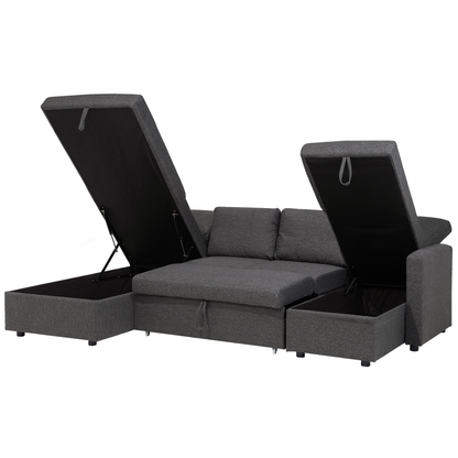 Corner Sofa Bed Dark Grey Fabric U Shape 5 Seater With Storage