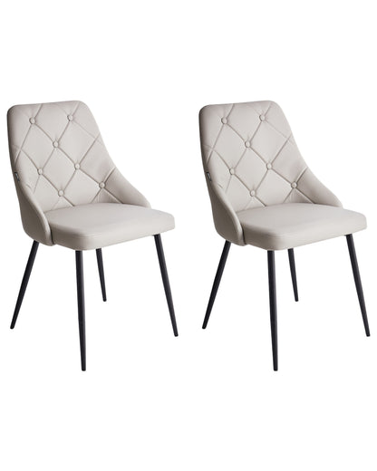 Grey Faux Leather Diamond Button Tufted Dining Chairs Set 2