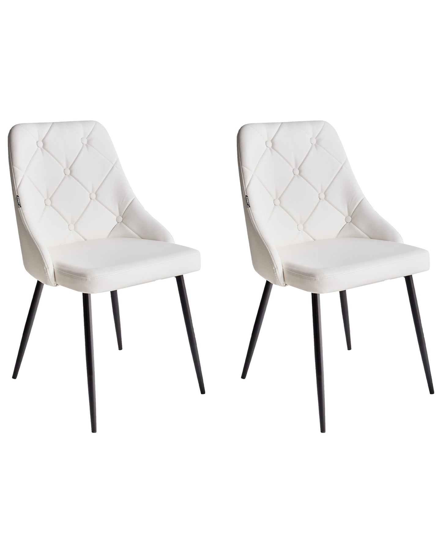 Set Of 2 White Faux Leather Chairs Button Tufted Backrest