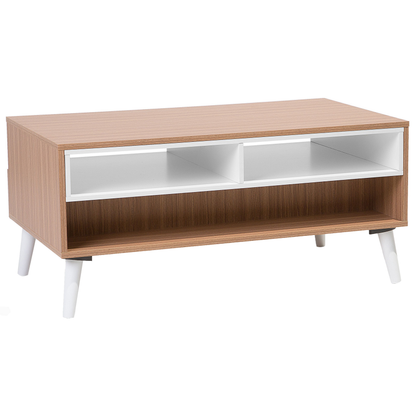 Scandinavian Coffee Table Light Brown With White Drawers And Shelves 100 x 60cm