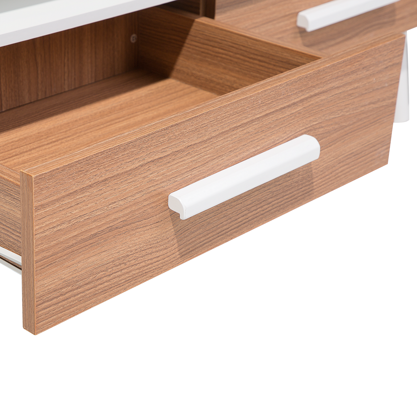 Scandinavian Coffee Table Light Brown With White Drawers And Shelves 100 x 60cm