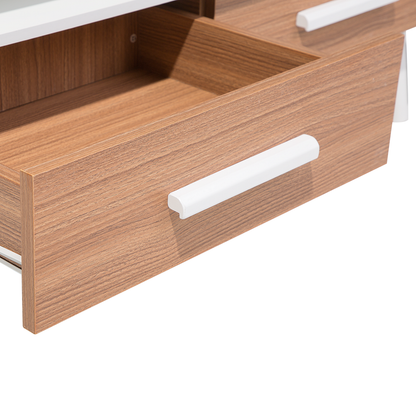 Scandinavian Coffee Table Light Brown With White Drawers And Shelves 100 x 60cm
