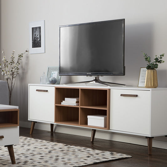 Aura TV Stand White And Dark Brown For 78 Inch TV With 2 Cabinets