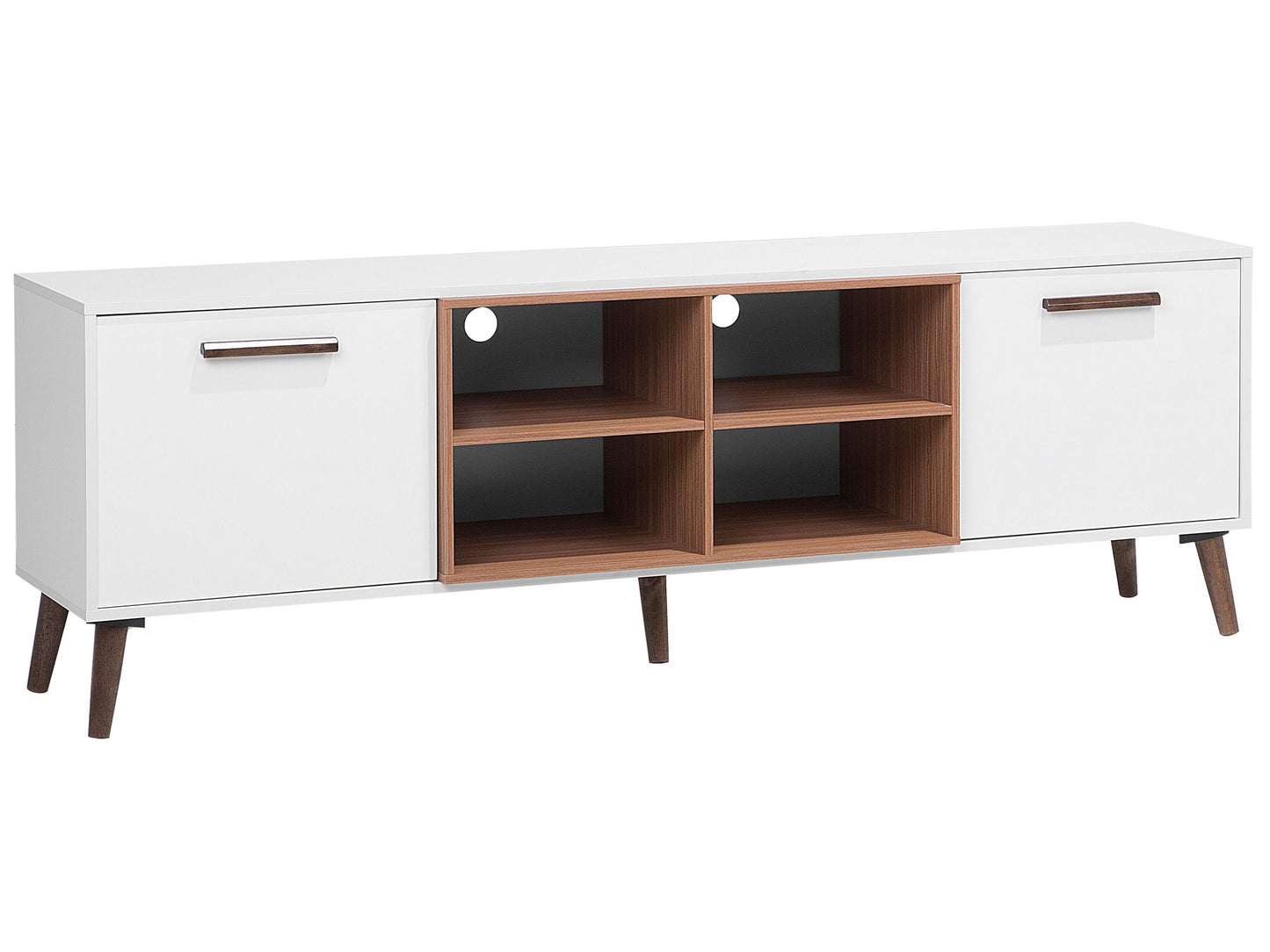 Aura TV Stand White And Dark Brown For 78 Inch TV With 2 Cabinets