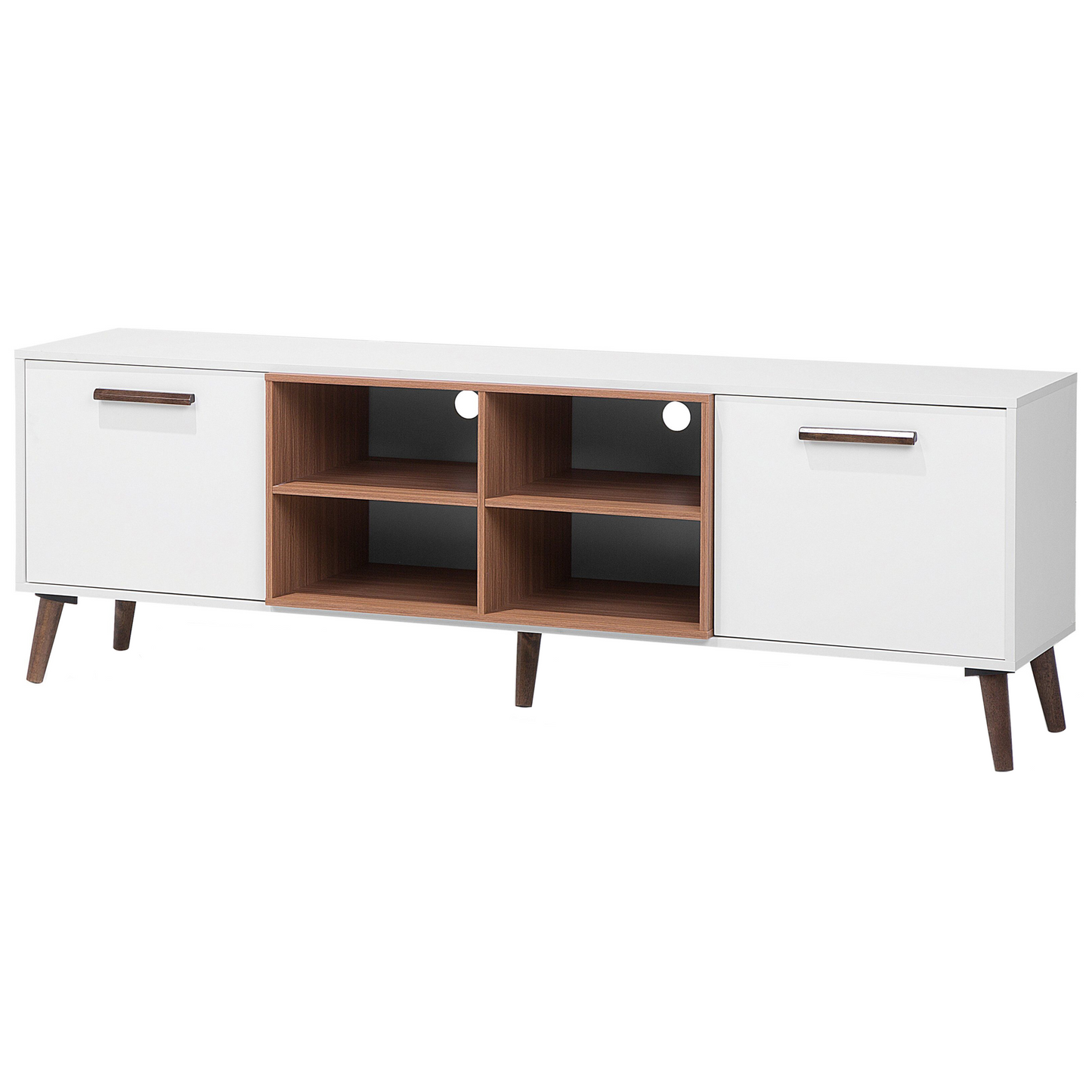 Aura TV Stand White And Dark Brown For 78 Inch TV With 2 Cabinets