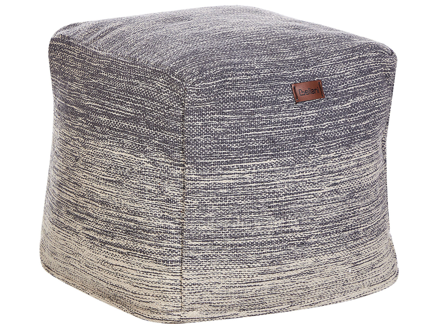 Pouffe Grey and White Cotton 3 Stripes Cube