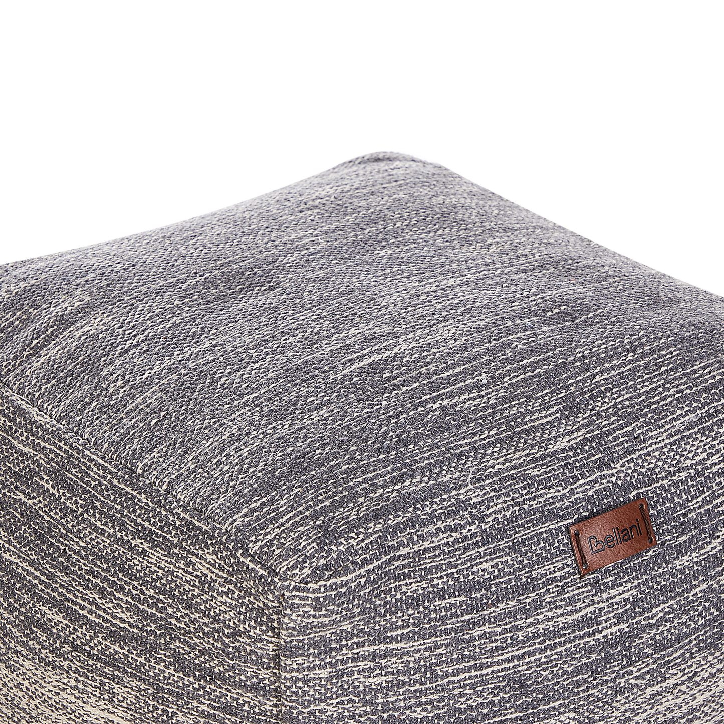 Pouffe Grey and White Cotton 3 Stripes Cube