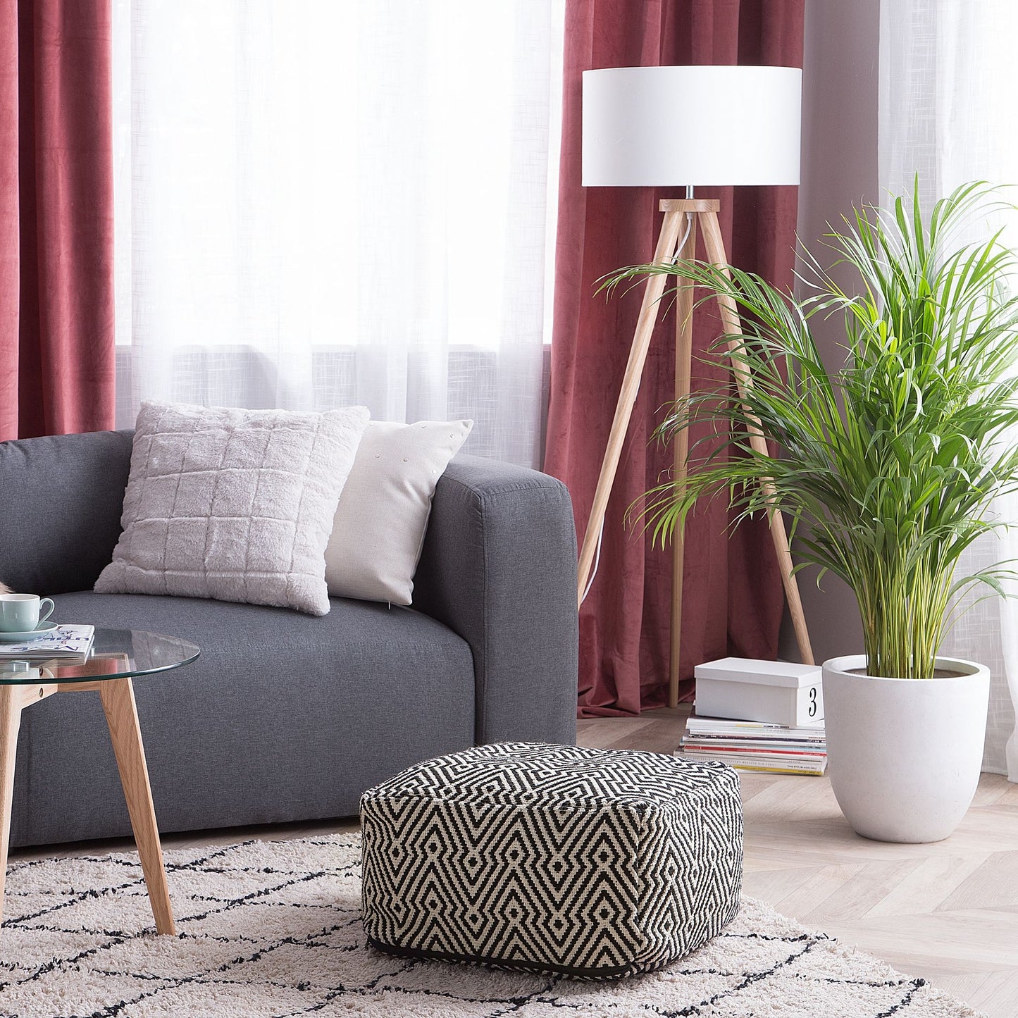 Cotton Chevron Pouffe Black White Square Boho Modern