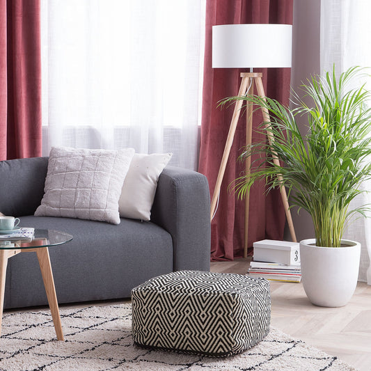 Cotton Chevron Pouffe Black White Square Boho Modern