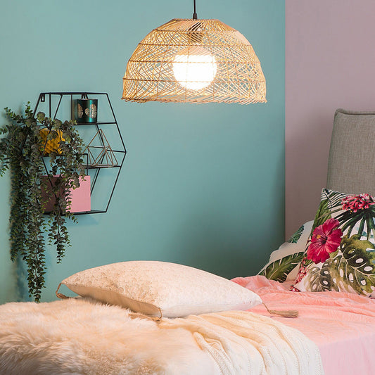 Pendant Lamp Wicker Rattan Bell Shape Boho Light