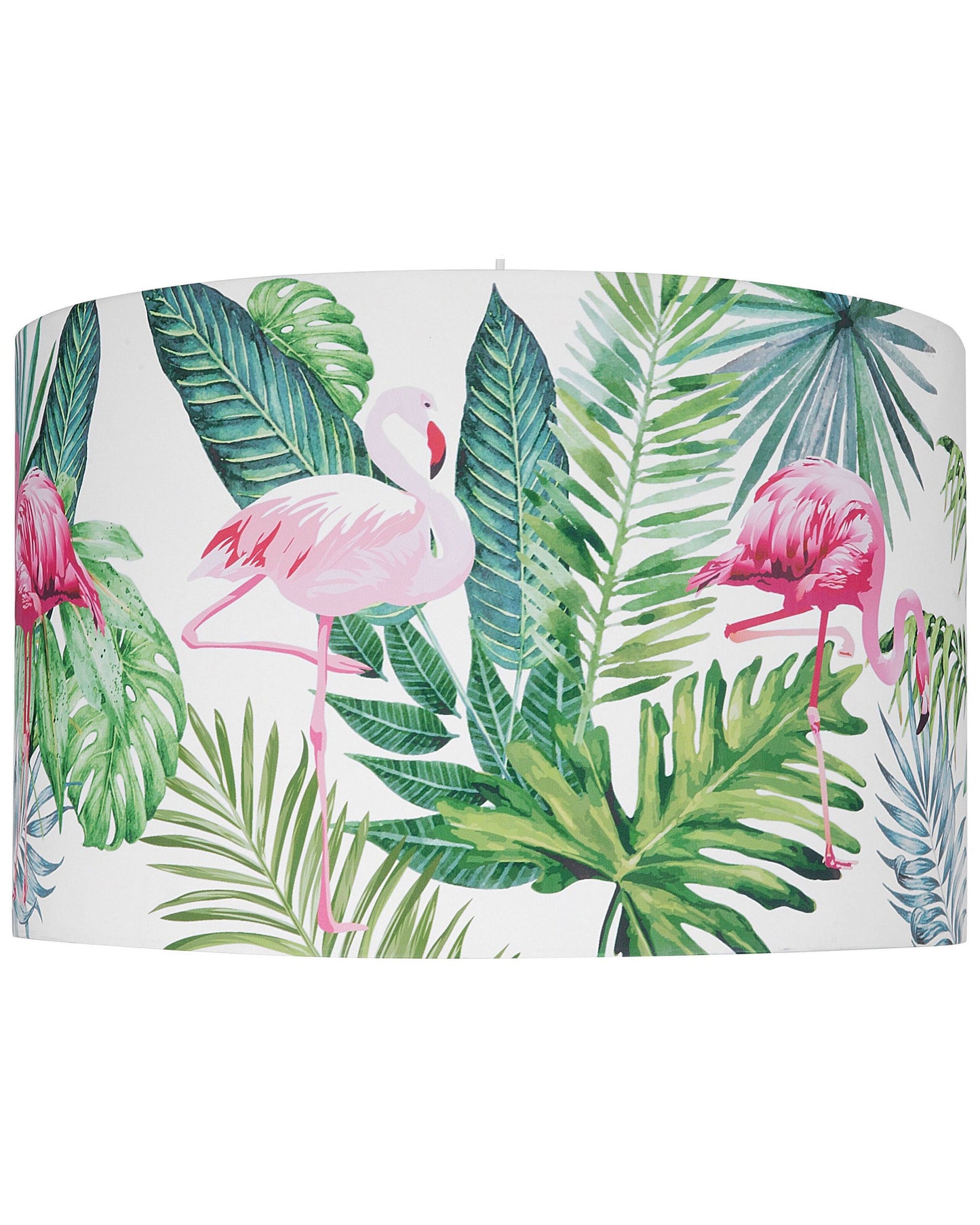 Flamingo Print Drum Pendant Lamp White Fabric