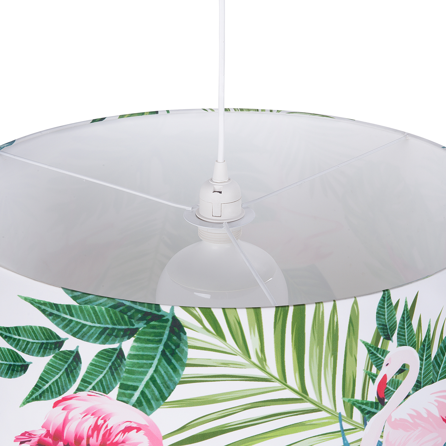 Flamingo Print Drum Pendant Lamp White Fabric