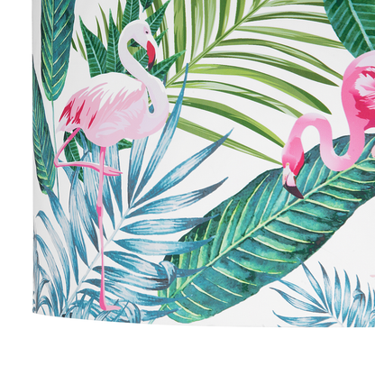 Flamingo Print Drum Pendant Lamp White Fabric