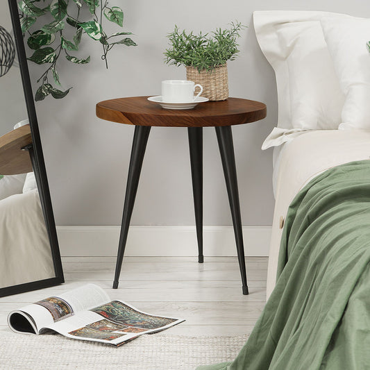 Round Side Table Teak Wood Top Black Legs 45cm