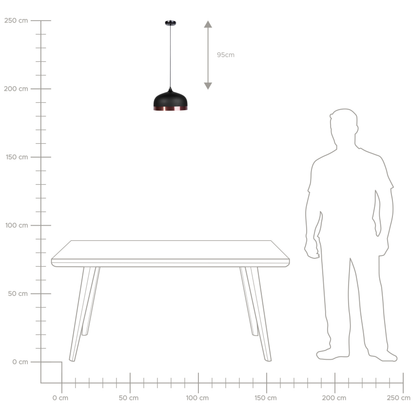1 Light Pendant Black Round Shade Elegant Copper Edge
