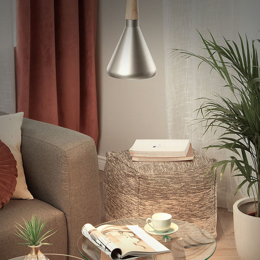 Pendant Lamp Silver Metal Wood Bell Modern