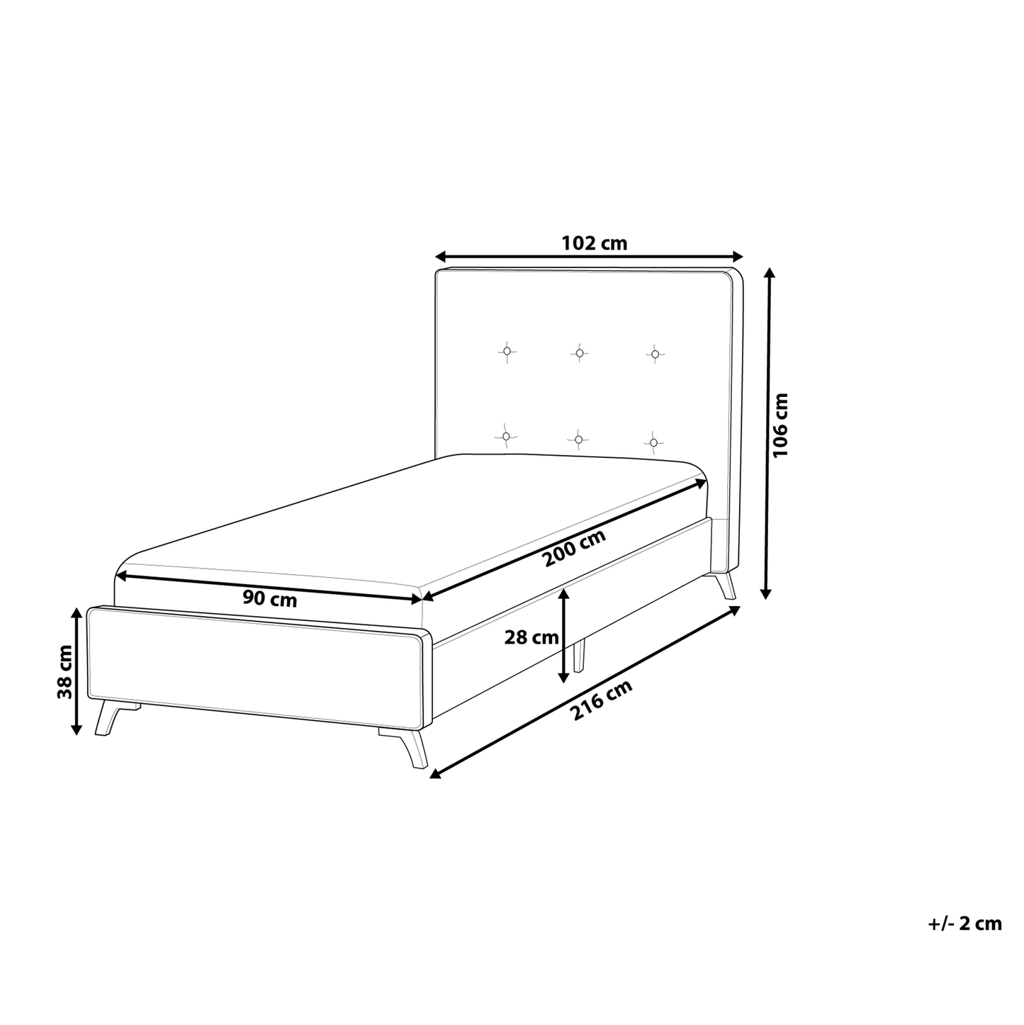 Grey Upholstered Bed Frame 90 x 200 Tufted Headboard
