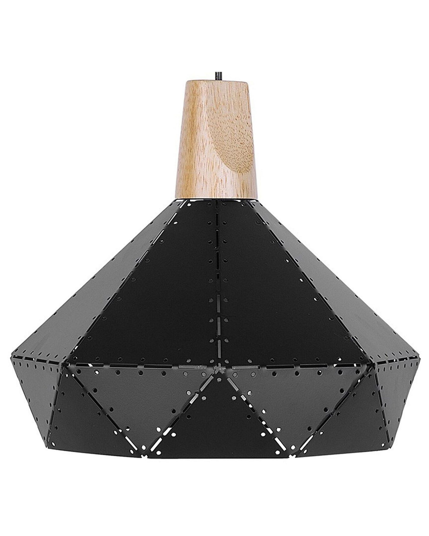 Pendant Lamp Geometric Black Metal With Oak Wood