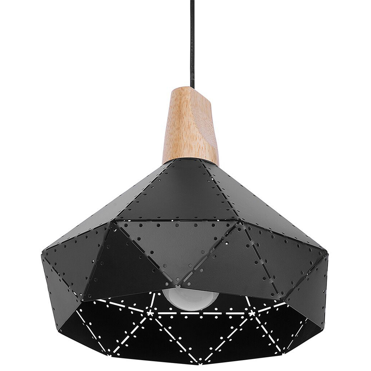 Pendant Lamp Geometric Black Metal With Oak Wood