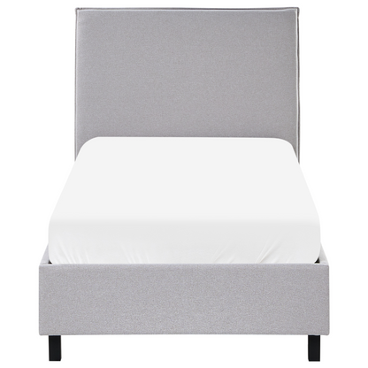 Grey Fabric Bed Frame EU Single Slat Headboard Minimalist