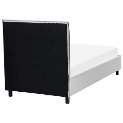 Grey Fabric Bed Frame EU Single Slat Headboard Minimalist