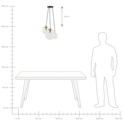 3 Light Pendant Lamp With Transparent Glass Spheres And Golden Metal Accents For Modern Glam Interiors