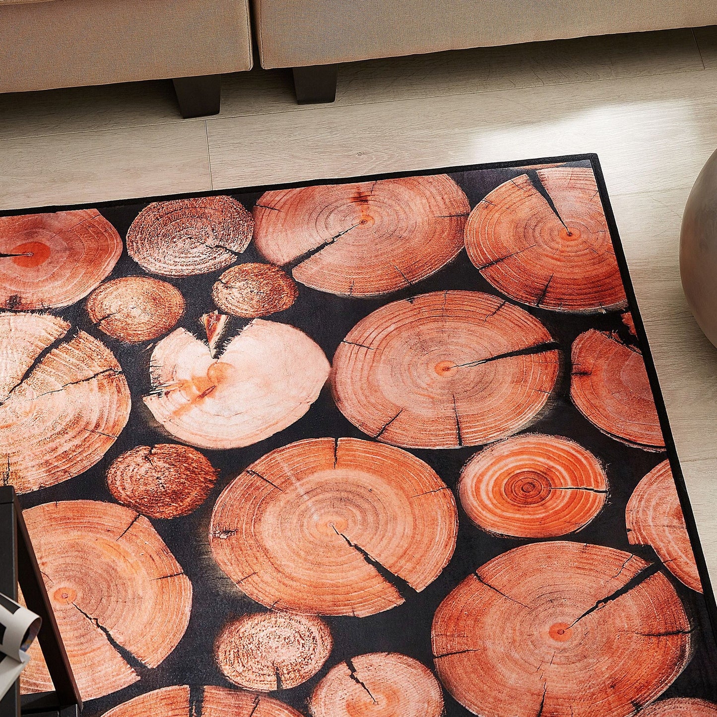 Wood Log 3D Print Area Rug 80 x 150cm Brown Fabric Modern Pattern Anti Slip Pad