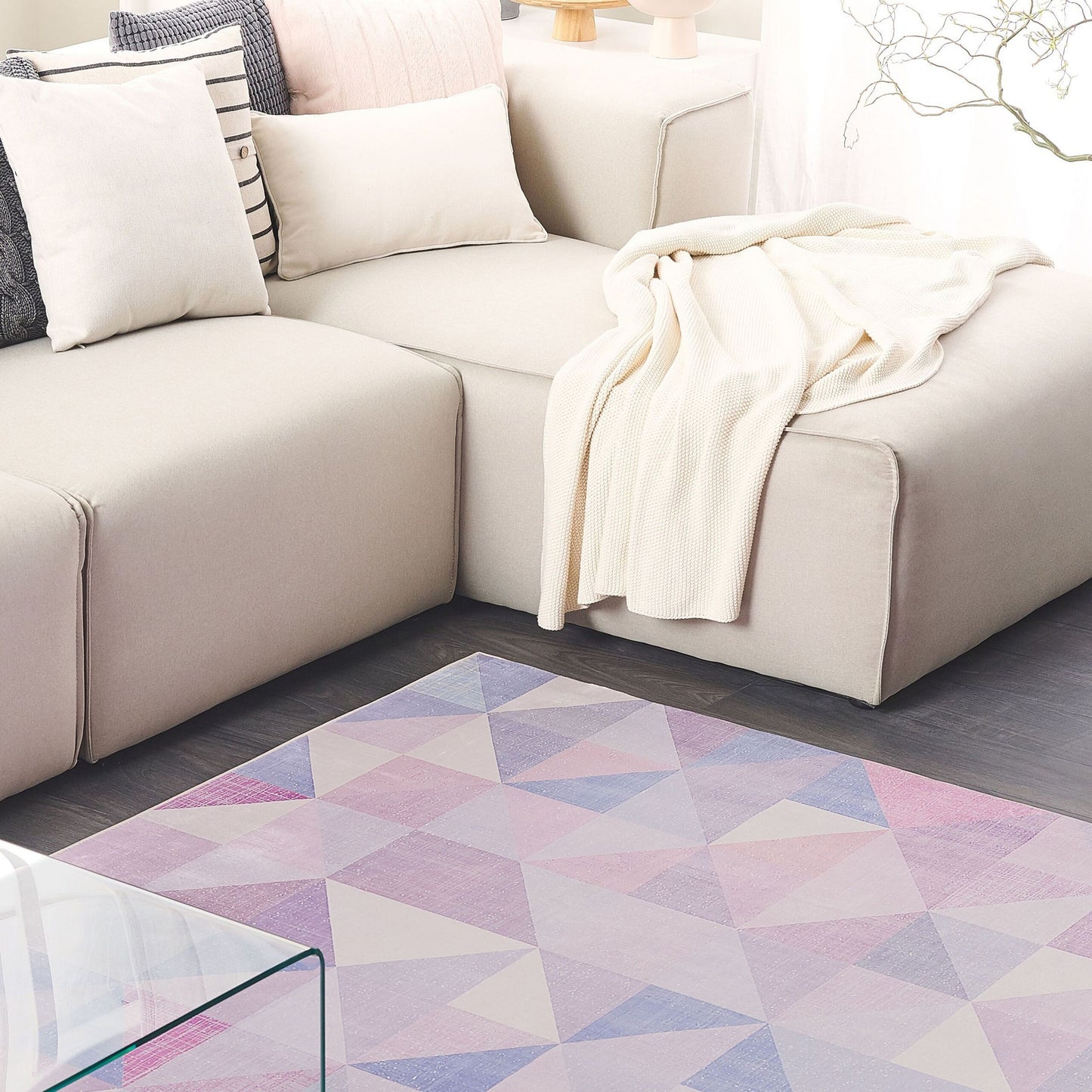 Luma Living Area Rug Pastel Blue Grey 160 x 230cm Triangle Patchwork Geometry Modern Contemporary