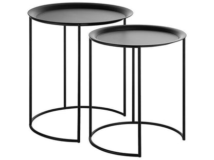 Nest Of 2 Tables Black Metal Round Tray Top Minimalist