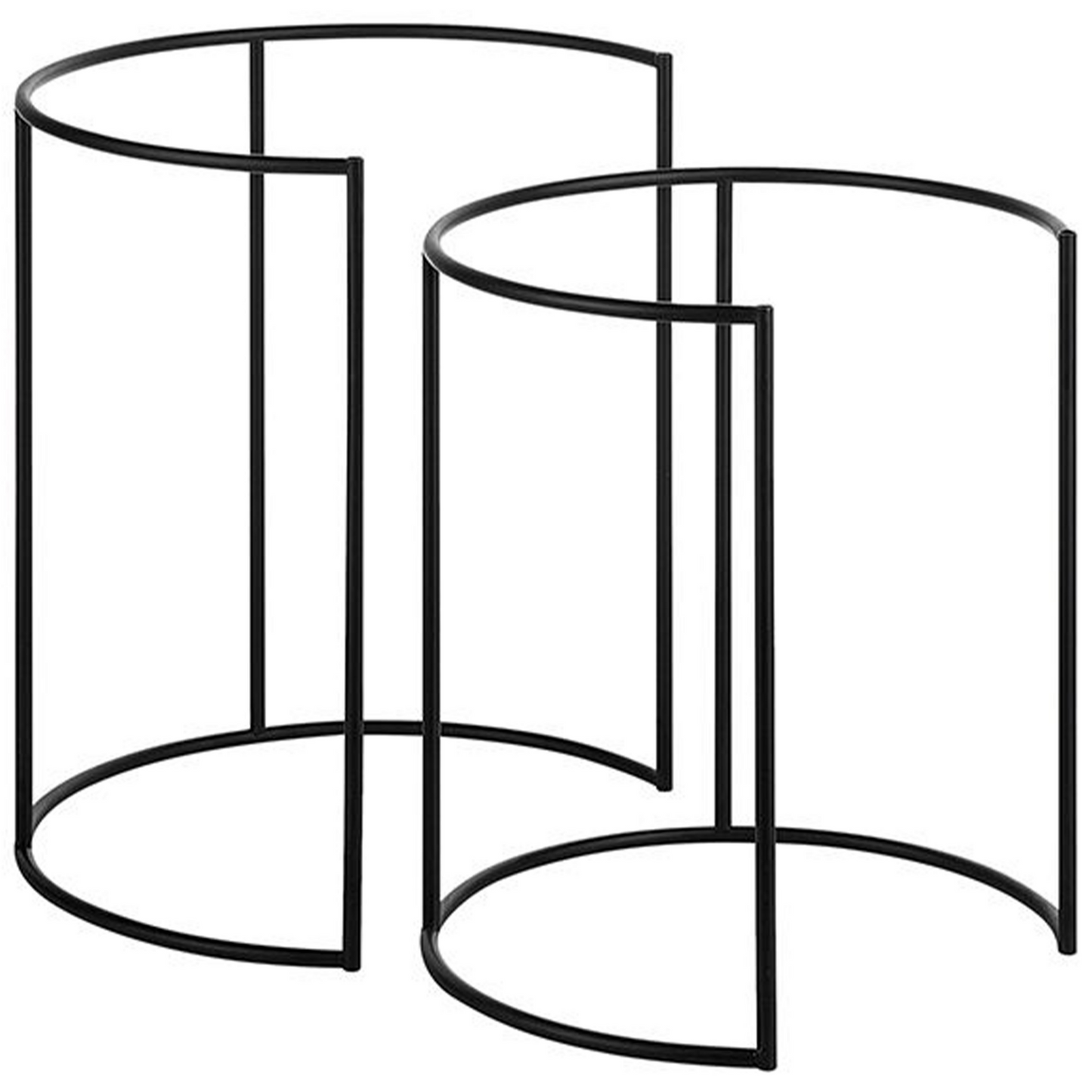 Nest Of 2 Tables Black Metal Round Tray Top Minimalist