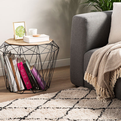 Geometric Glam Side Table 43 x 43cm Removable Top Light Wood