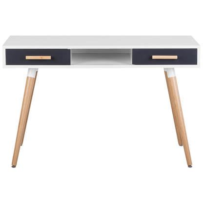 Desk White Grey 120 x 45cm 2 Drawers Shelf Wood Legs