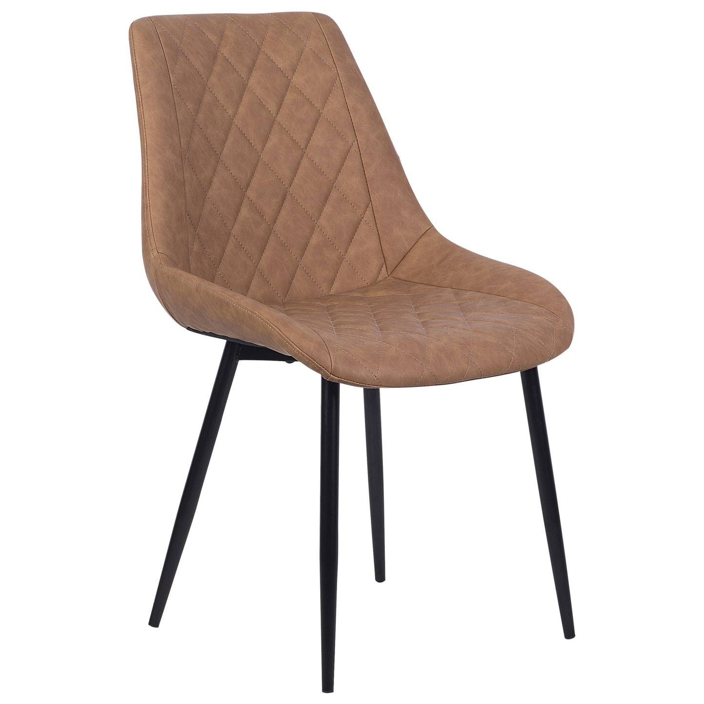 Faux Leather Dining Chairs Set of 2 Brown Quilted Iron Legs