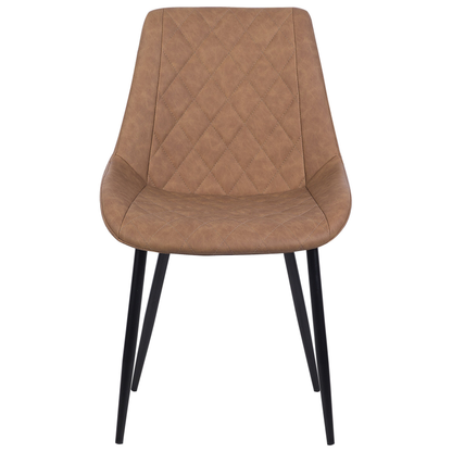 Faux Leather Dining Chairs Set of 2 Brown Quilted Iron Legs