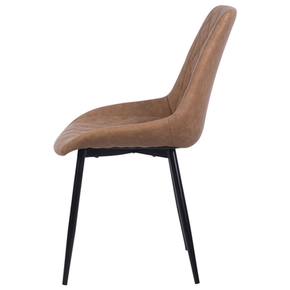 Faux Leather Dining Chairs Set of 2 Brown Quilted Iron Legs