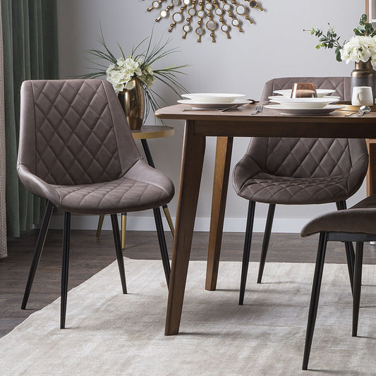 Faux Leather Dining Chairs 2Pack Dark Brown Quilted Iron Legs
