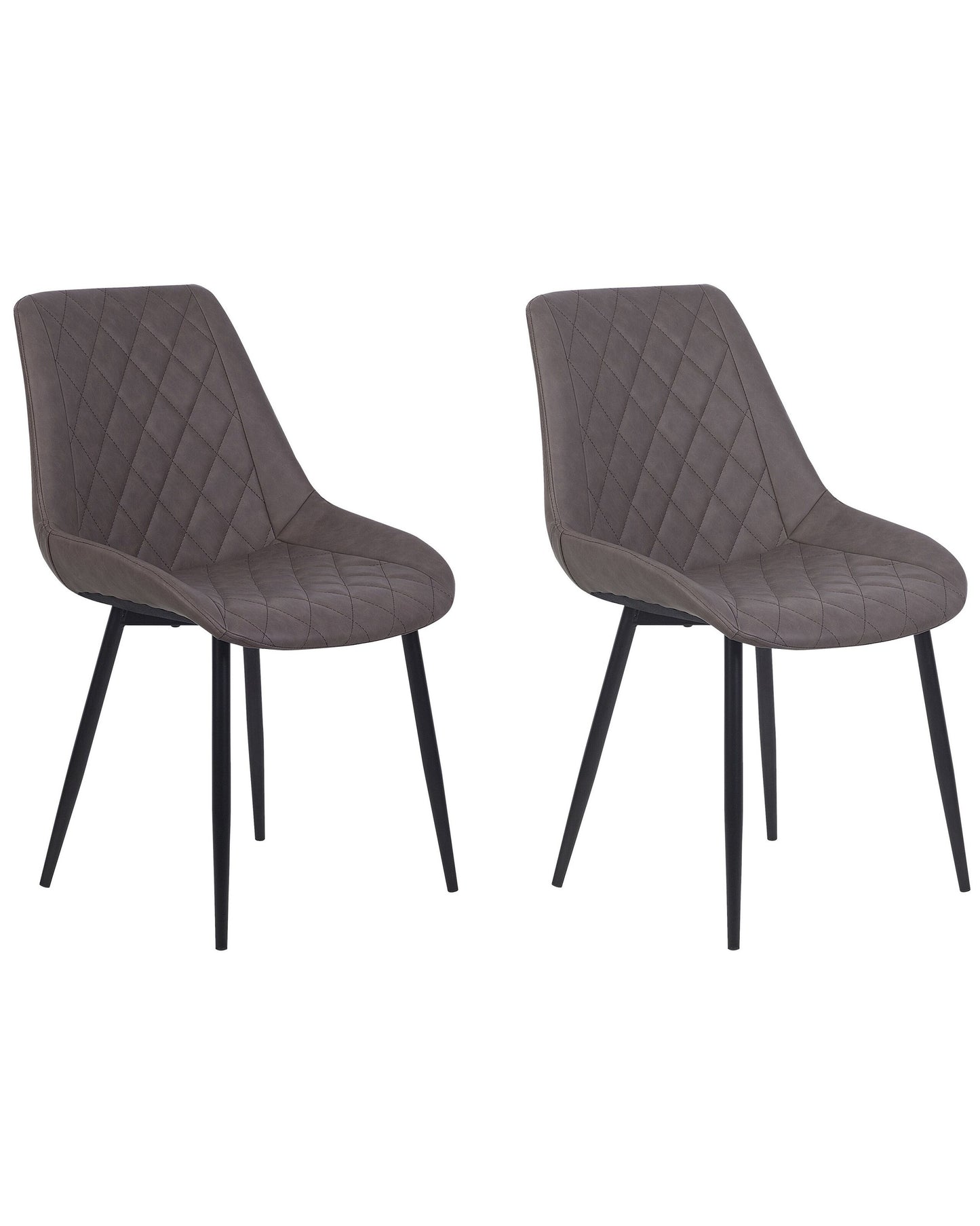 Faux Leather Dining Chairs 2Pack Dark Brown Quilted Iron Legs