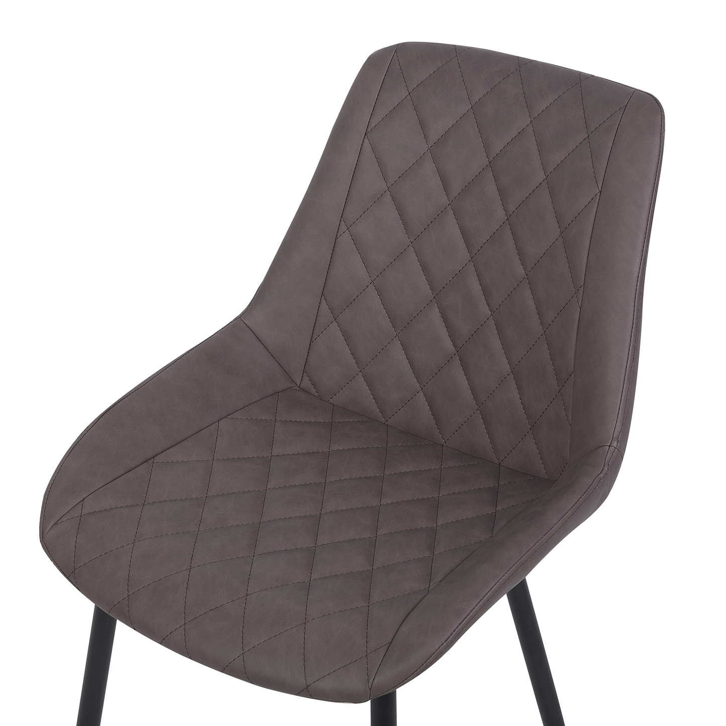 Faux Leather Dining Chairs 2Pack Dark Brown Quilted Iron Legs