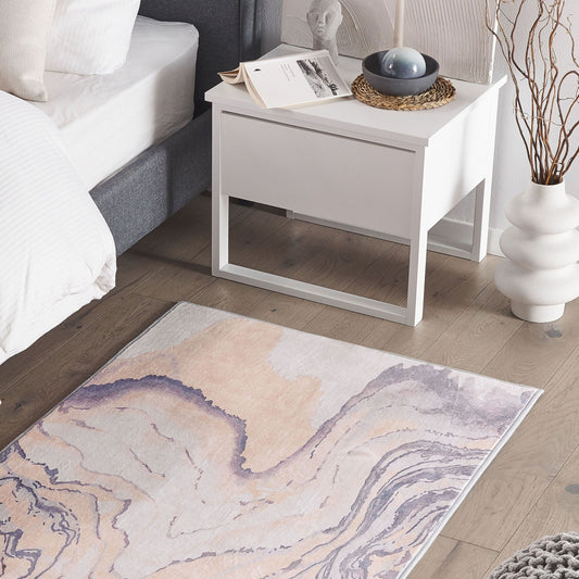 Abstract Beige Grey Area Rug With Anti Slip Bottom 80 x 150